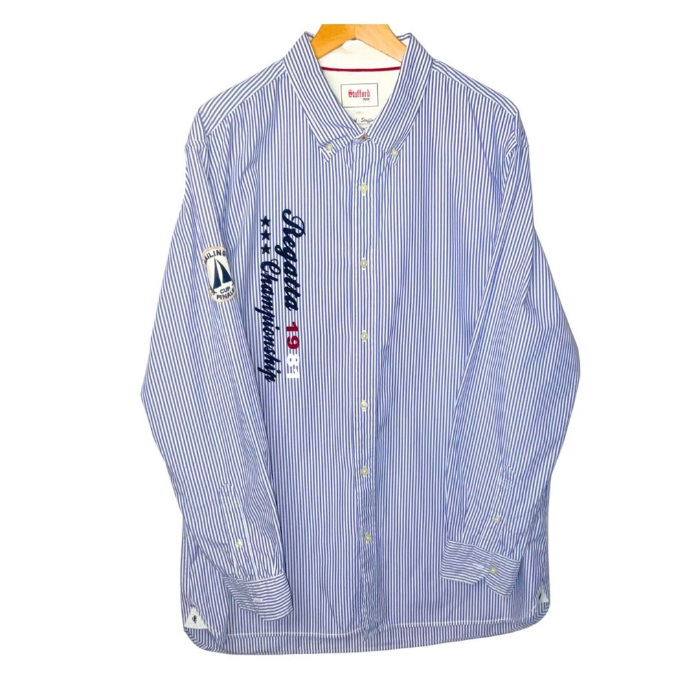 Stafford Prep Mens XXL Shirt Blue White Sailing Regatta Long Sleeve Button Up